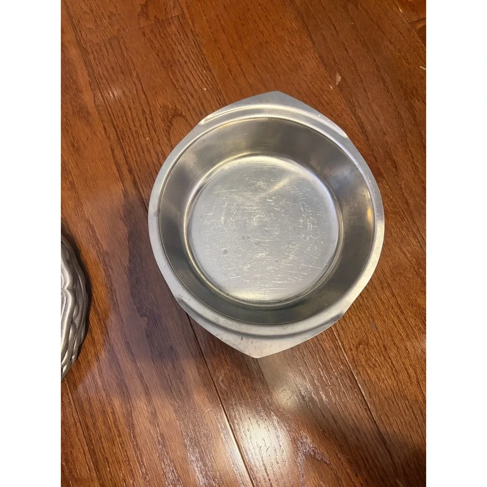 Serving Bowl Mid-Century Modern Silver Geometric‎ Rim Vintage 8in